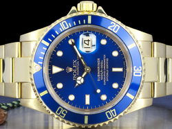 Rolex Submariner Date 16618 Gold Oyster Bracelet Blue Dial